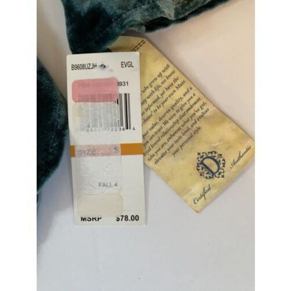 NWT Democracy Rayon/Nylon Green Velvet Velour Elastic Neck Blouse Top Size Small - Picture 5 of 5